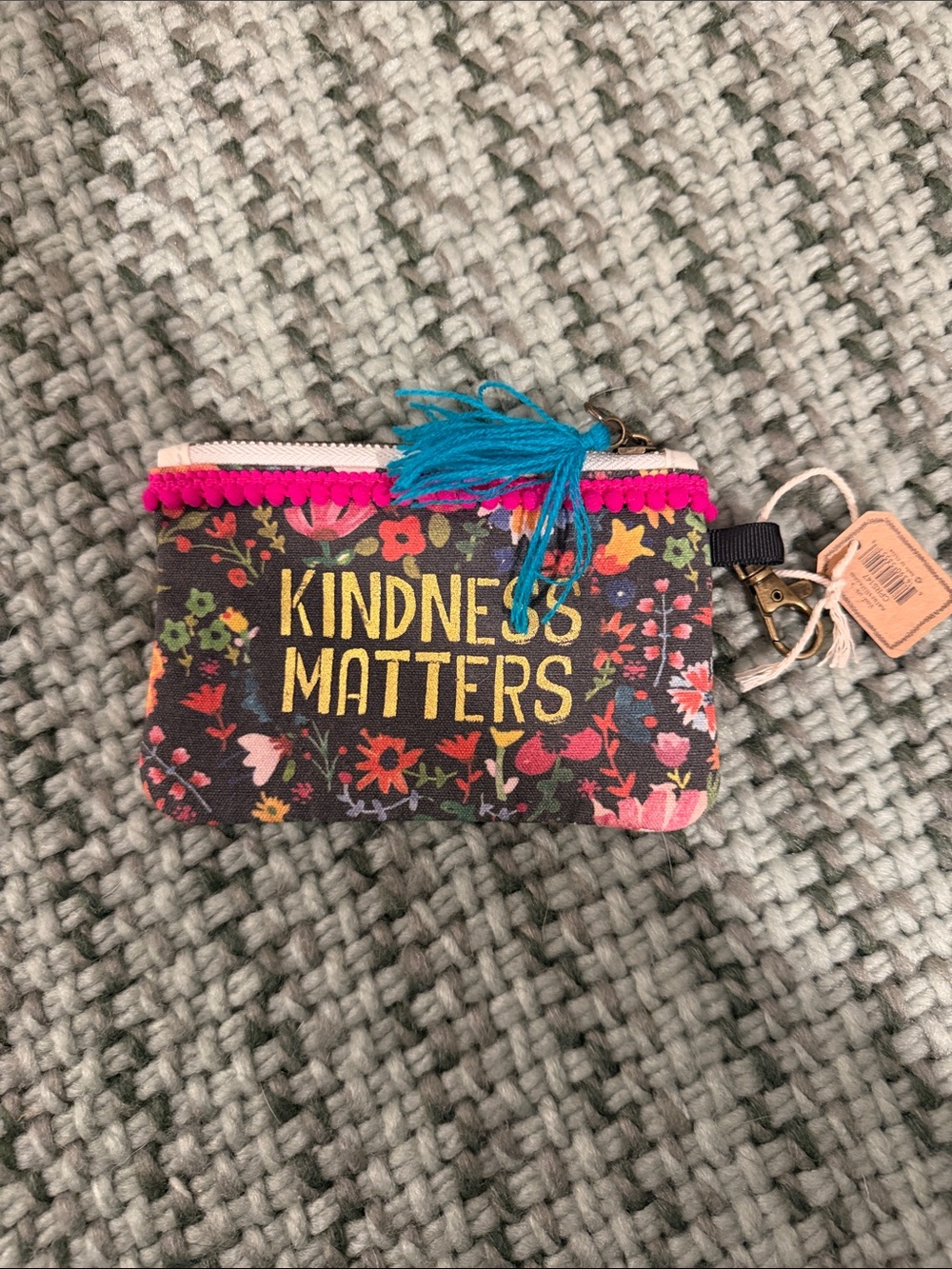Hallmark Floral 'Kindness Matters' Coin Purse - Black, Pink & Teal